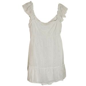 Hollister Tie Back Eyelet Ruffle  Babydoll Ruffle Mini Dress White L bv